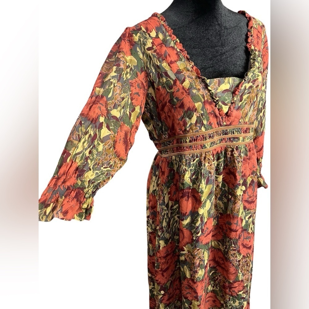 Vtg Sundance 100% Silk Floral Midi Dress – Boho Cottagecore Autumn Romance — 8 - Picture 9 of 12
